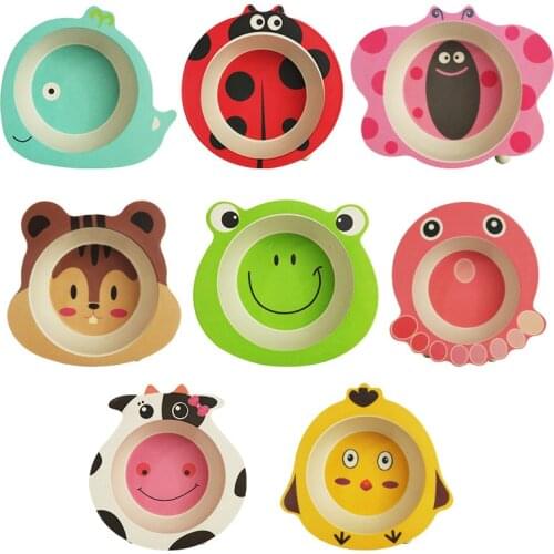 Cartoon Bamboo Tableware Animal Baby Feeding Food Bowl Infant Kids Plate Eco-friendly Cute Children Baby Eating Food Bowl Plate