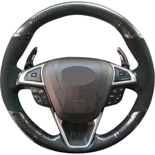 Car Steering Wheel Cover Hand-Stitched Soft Black Carbon Fiber Suede For Ford Mondeo Fusion 2013-2019 / Edge 2015-2019