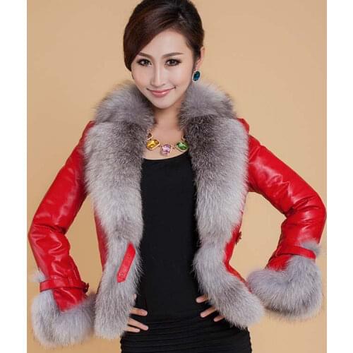 New Fashion Winter Women Thick Faux Fur Furry Fox Grass Leather PU Jacket Casual Oversize Overcoats Lady Girl Out Red Loose Coat