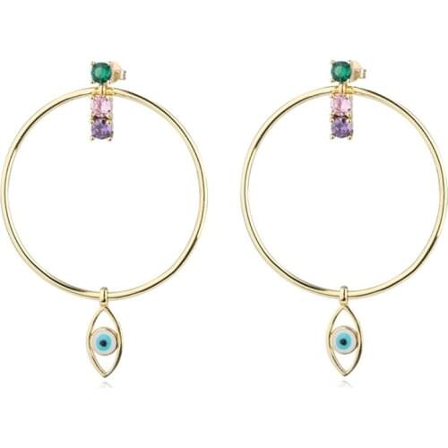 OMYFUN Luxury Statement Earrings Charming Round Earrings with Evil Eye Stunning Ear Jewelry Brazil Semijoyas Free Shipping E98