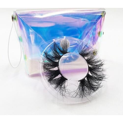 Wholesale fluffy mink lashes pretty custom holographic lash packaging with 25mm eyelashes