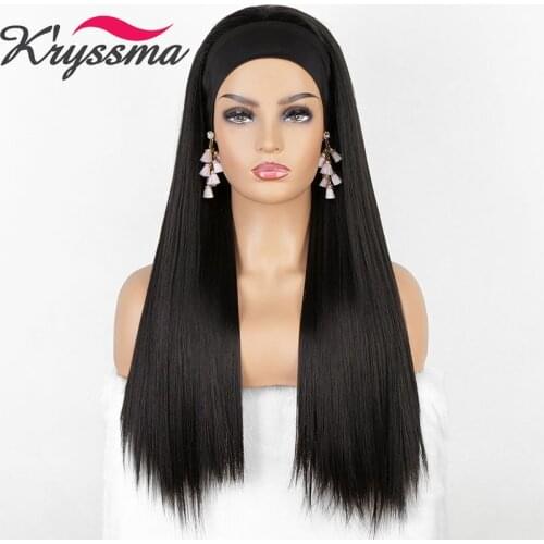 Kryssma Machine Made Hair Wig Natural Color Wig Natural Black Synthetic Wigs Full Short Straight Headband Wigs For Women
