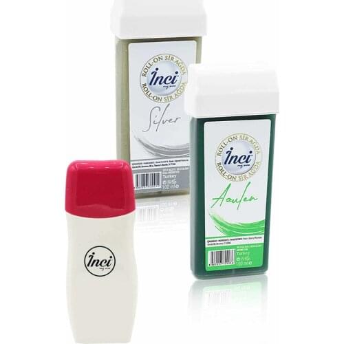 Pearl green and silver cartridge roll on depilatory 2 PCs + roll on depilatory heating machine, filling in the network, depilation, sugar-free wax, hair removal