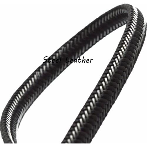 5m/lot Approx 10*5mm flat black Braided Leather Cord steel wire Necklace Bracelet +DIY Jewelry Craft Findings Making Accessories