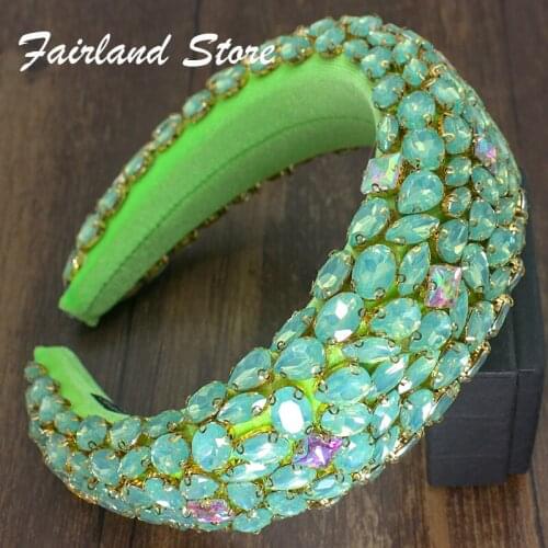 Fairland Luxury New Personality Baroque Rhinestone Headband Wide Side Full Crystal Fashion Prom Show Women Party Hair Accessory