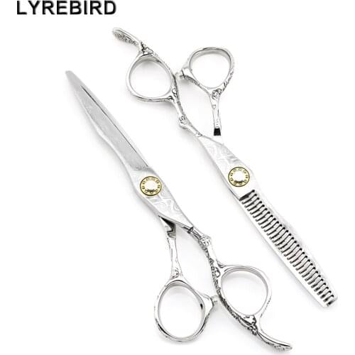 Professional hair scissors 6 INCH Japan 440C Damascus pattern Barber scissors Bearing screw Lyrebird HIGH CLASS NEW