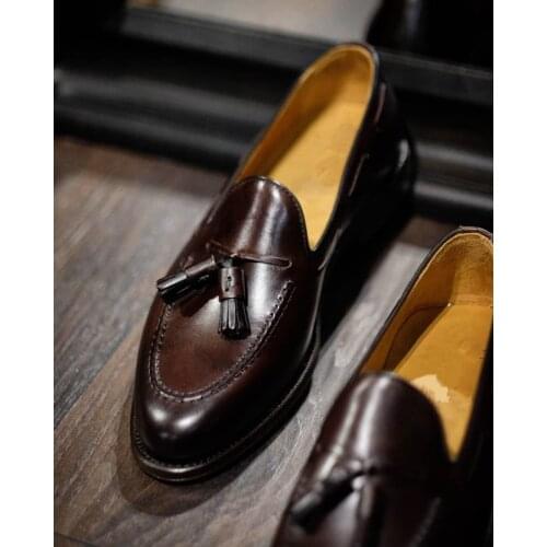 Luxury Classic Style Tasseled Cow Leather Set Foot Mens Loafers