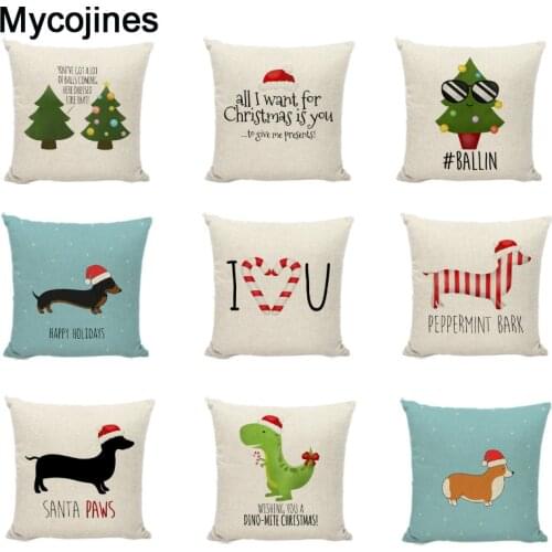 Christmas Dachshund Decorative Cushion Covers Cartoon Lovely Corgi Dinosaur Print Home Decor Garden Linen Cotton Pillow Cover