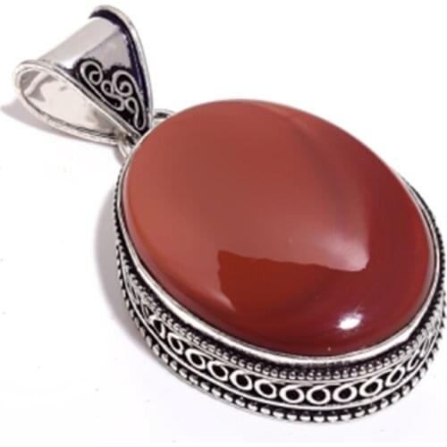Red Jasper Pendant Silver Overlay over Copper Jewelry , 50 mm, P7504