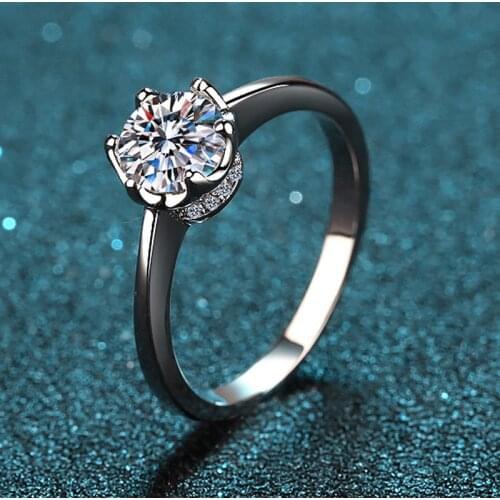Silver 1 Carat Excellent Cut Diamond Test Passed D Color High Clarity Moissnaite Queen Rose Ring Silver 925 Wedding Jewelry Gift