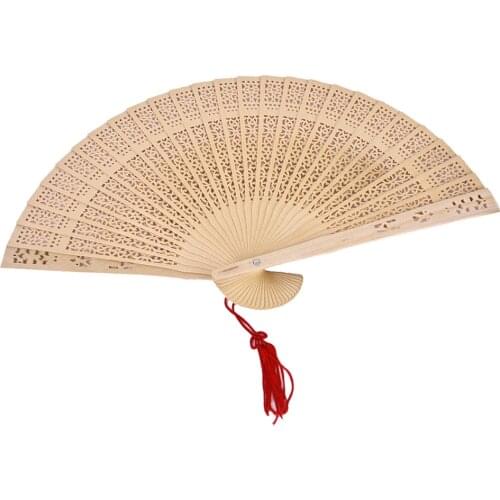 Folding Fan Hand Fan Hand-Held Hollow Sculpture Sandalwood Wooden Kimono Decoration Accessory Party Gift