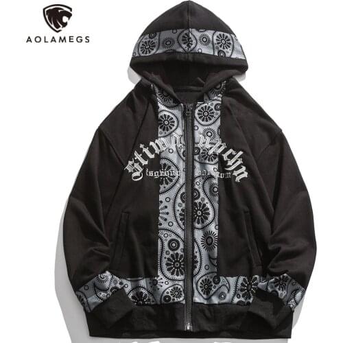 Aolamegs Hoodie Jackets Men Cashew Flowers Patchwork Harajuku Basketball Varsity Jacket Sports Vintage Parkas Streetwear Couple