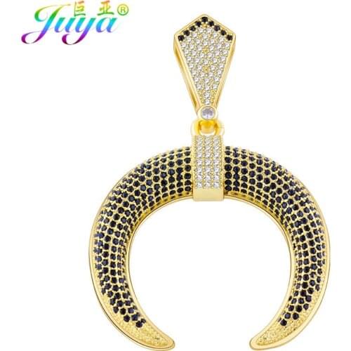 Juya DIY Islam Jewelry Fittings Micro Pave Zircon Crescent Moon Connector Pendants For Women Handmade Pearls Jewelry Making