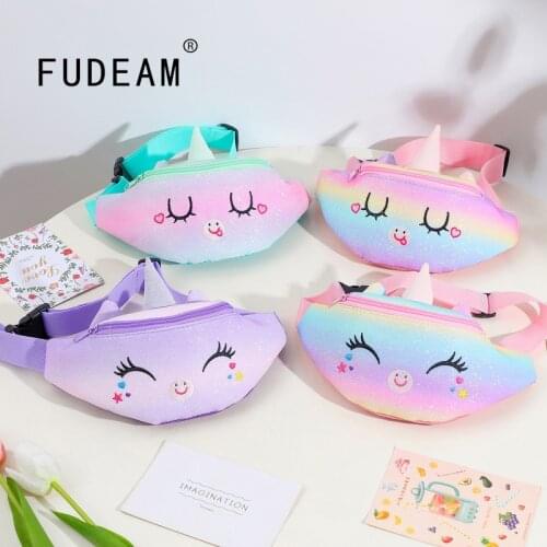 FUDEAM Fashion Colorful Unicorn Women Fanny Pack Cute Cartoon Animal Kids Waist Bag Travel Children Zipper Chest Bag Coin Purse