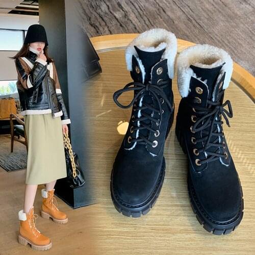 2020 New Snow Boots Women New Fashion Thick-Soled Warm Cotton Boots Women Winter Plus Velvet Thickening Nubuck Leather DX132L