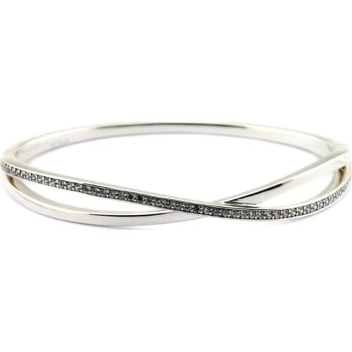 Clear CZ Entwined Silver Bangles for Women Fashion Design 925 Sterling Silver Bracelets & Bangles Jewelry Female Surprise Gifts