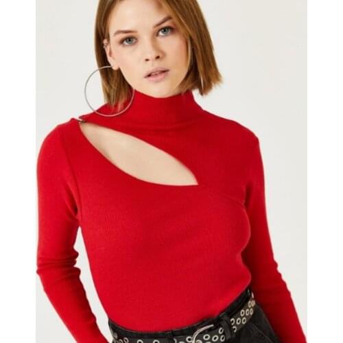 Women Sweater Sexy Low-cut Red Collar Detachable Turtleneck Soft Cotton Special Fashion Pullover Women Blouse