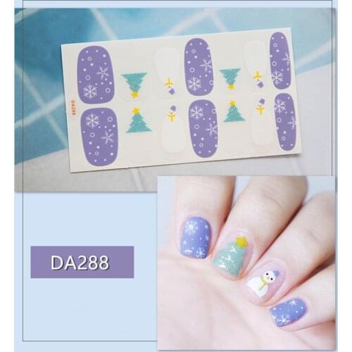 14tips/set Full Cover Nail Stickers Xmas Snowman Wraps Decor DIY Beauty Nail Art Decals Adhesive Soak Off Stickers Waterproof
