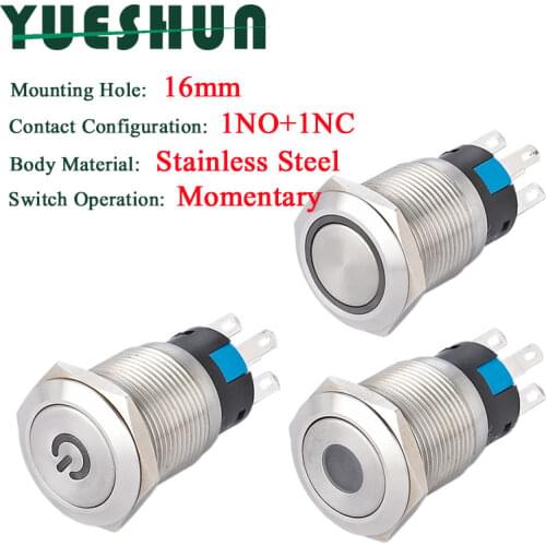 16mm Light Switches 3A/250VAC Electrical Equipment LED Momentary Stainless Steel Push Button Switch