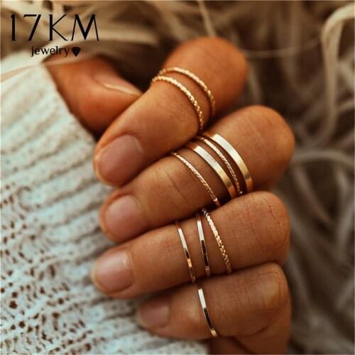 17KM Vintage Gold Color Knuckle Rings Set For Women Geometric Round Twist Weave Finger Ring Female Fashion Jewelry New Wholesale