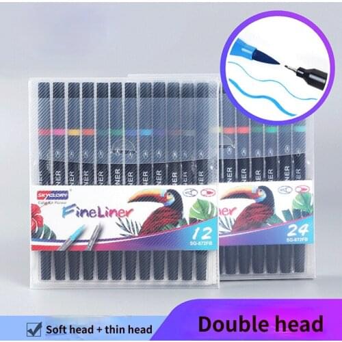 Water Color Pens Spotify Premium 12/24/36 Colors Double Head Hook Line Pen Soft Head Watercolor Pen Fine Art Painting Set