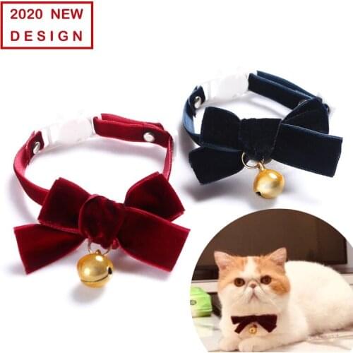Breakaway Cat Collar with Bell Kitten Velvet Bow Tie Safety Elastic Bowtie Color Pink for Cats Kitten Kitty Dog Puppy