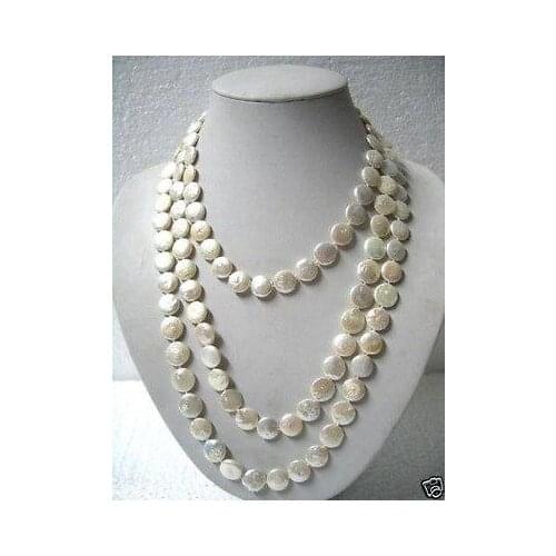FREE SHIPPING HOT sell new Style >>>>Beautiful 11-13mm White Coin Pearl 60" Long Necklace