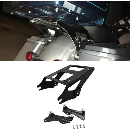 Gloss Black Two-Up Tour Pack Pak Mount Luggage Rack Quick-Detach ＆ 4 Point Docking Hardware Kit For Harley Touring 2014-2019