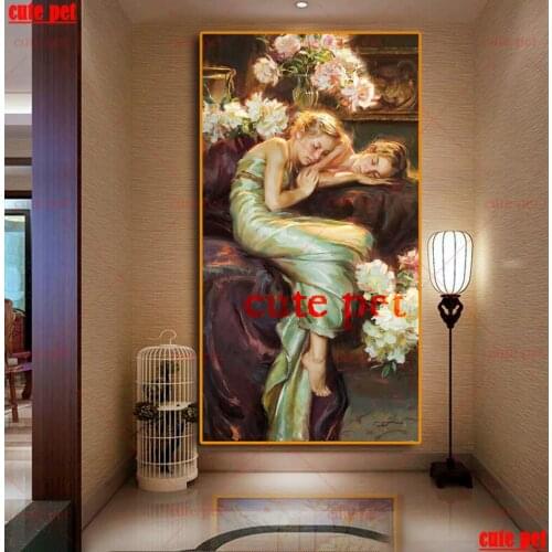 Large Square Round Drill European beauty painting Mosaic Diamond Painting Cross Stitch DIY artwork 5D Embroidery decor puzzle