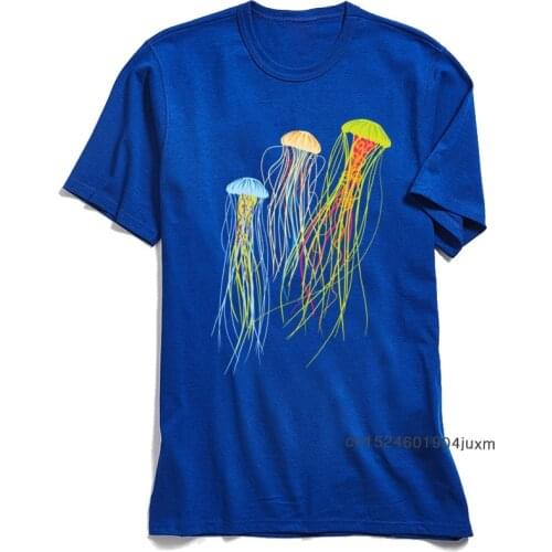 Camisa Men Blue T Shirt Jellyfish Friends Tshirt Funny NEW YEAR DAY Short Sleeve Top Tees 100% Cotton Man Fitness XS T-shirts