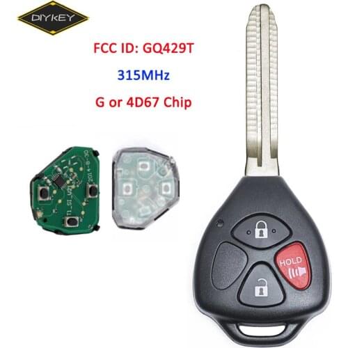 DIYKEY FCC: GQ4-29T for Toyota Avalon Corolla Matrix Venza 315MHz with 4D67 or G Chip Replacement Remote Key Fob 3 Button TOY43