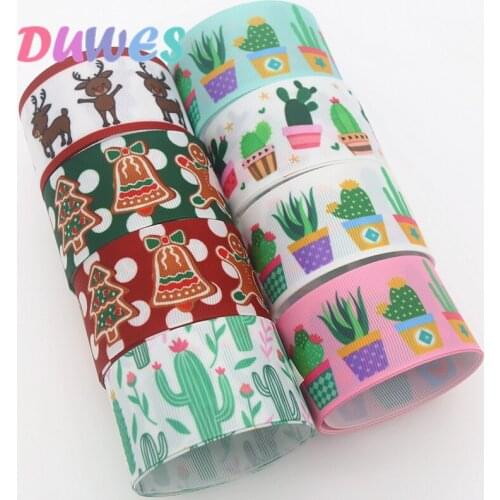 DUWES 1.5'' 50yards christmas cactus Printed Grosgrain Ribbon Accessory Hairbow Headwear Decoration DIY Wholesale 38mm D1322