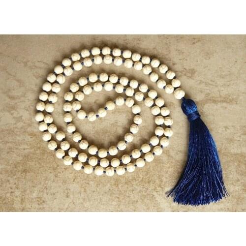Howlite Mala Bead Knotted Necklace 108 Mala Bead Necklace Prayer Necklaces Yoga Mala meditation Beads Jewelry Tassel Necklaces