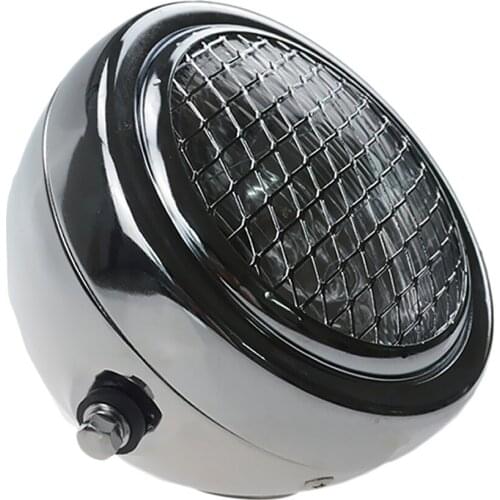 Chrome Metal Retro Motorcycle Headlight with Grill Cover for Most Motorcycle