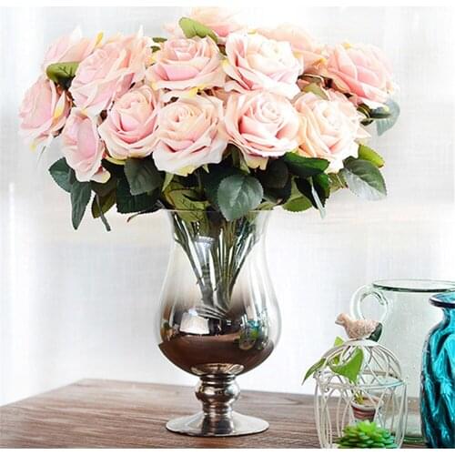 Artificial Succulents Silk Rose Flowers 10 Head Bouquet Fake Flowers for Garden Decoration Farmhouse Decor Wedding flowers PO25