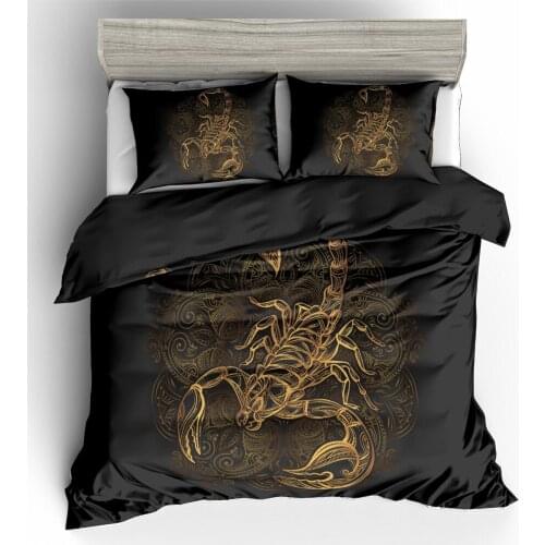 3D Gold Scorpion Duvet Cover Sets,Zodiac Sign Scorpio Bohemian Mandala 3pcs Bedding Set with Pillowcase,100% Microfiber US AU EU