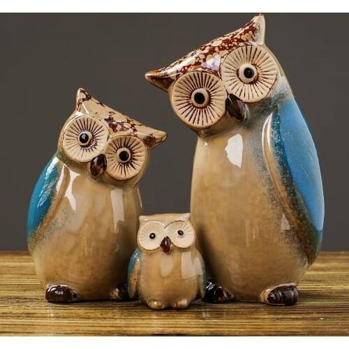 American Style Creative Ceramic Handicrafts Modern Owls Statue Living Room Animal Ornaments Office Table Owl Crafts Home Decor