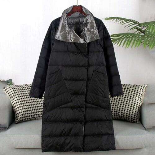 Ailegogo Duck Down Jacket Women Winter Long Double Sided Coat Female Size 5XL Warm Down Parka Slim Ultra Light Outwear