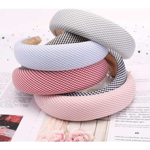 Fashion Pop Art Small Plaid Thick Sponge Hair Hoops Female Korean Version Of College Style Cloth Hair Ornaments Head Hoops