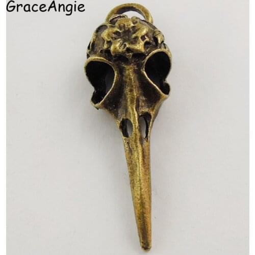 Male Jewelry DIY Necklace Punk Charms 38MM Bronze Skull Bird Head Pointed Mouth Pendant Handmade Crafts Vintage Jewelry Finding