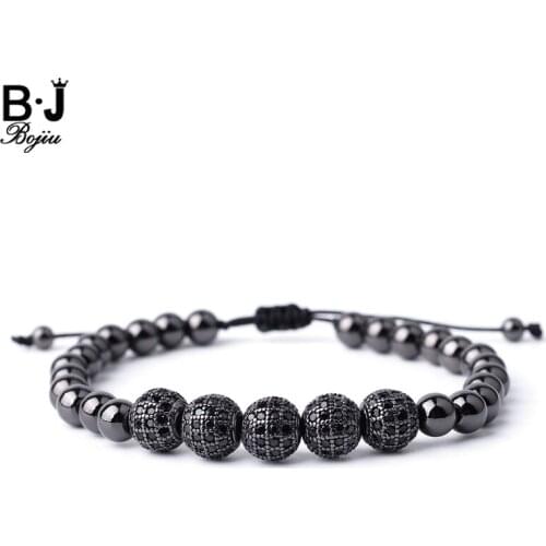 BOJIU Zircon Bracelet Men Jewelry Fashion Gold-Color Pave Bead High quality Gifts Rope Braided Bead Noble Bracelet Men MBC19
