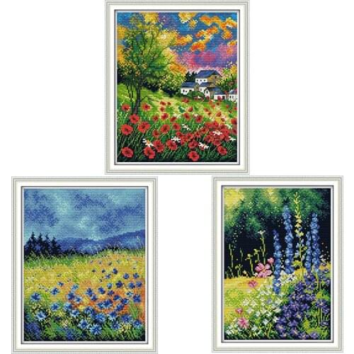 Beautiful Flowers Cross Stitch Flowers Patterns 14CT 11CT Counted Printed Canvas DMC DIY Embroidery Chinese Style Needlework Set
