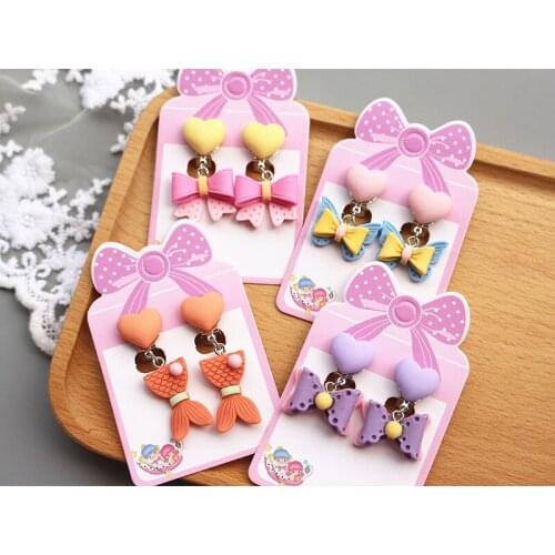 New Cute Bow-knot Pink Orange Fish Tail Clip on Earrings for Kids Girls Earrings Jewelry No Pierced Children Women Earrings