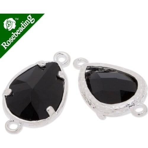 11.5x21mm framed glass,metal framed glass,Faceted glass,black,connectors,gemstone bezel,Sold 5pcs/lot-C3635