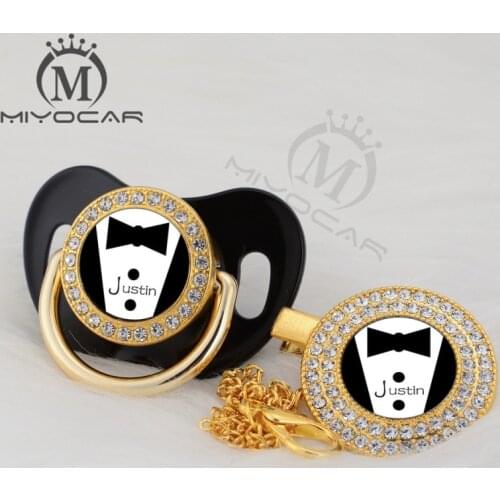 MIYOCAR custom any test cool handsome gold bling pacifier and pacifier clip black BPA free dummy bling unique design P-SR