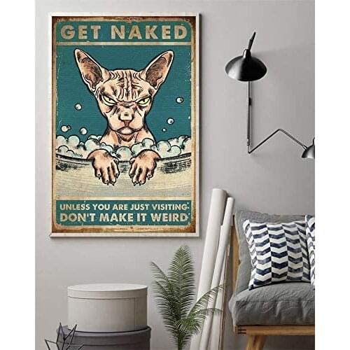 Pozino Vintage Tin Signs for Garage Cat Get Naked Vertical Tin Sign Wall Decor Tin Sign
