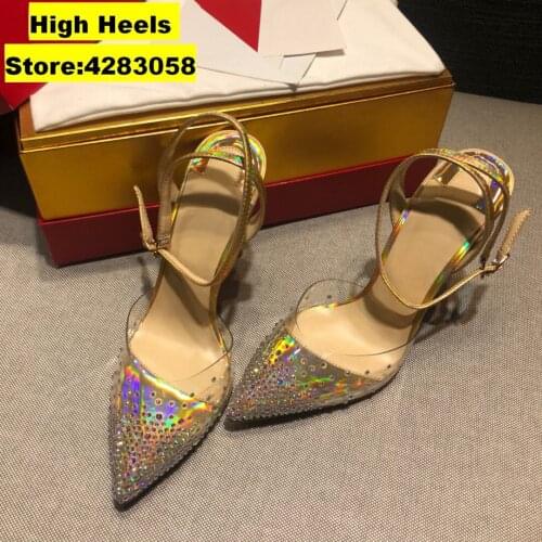 Sexy Lady Fashion Women Shoes PVC Transparent Crystal Pointy Toe Stiletto Stripper High Heels Zapatos Mujer Prom Evening Pumps