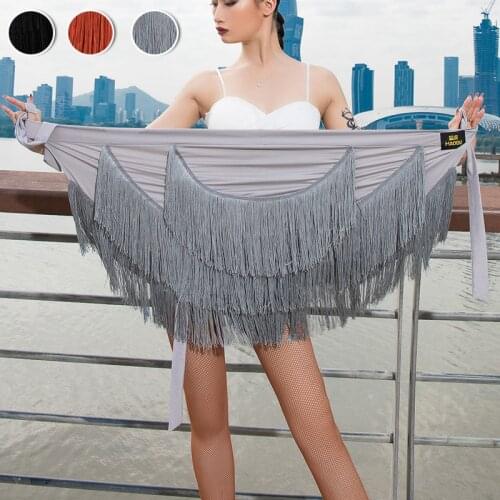 New Latin Dance Dress Woman Skirt Adult Fringe Hip Scarf Tassels Practice Wear Salsa Samba Rumba Skirt Training Costume BL3852