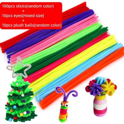 120pcs/set Plush Stick/Pompoms Rainbow Colors Shilly-Stick Educational DIY Toys Handmade Art Creativity Devoloping Toys