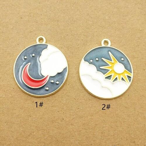 10pcs 21x24mm enamel sun and moon charm for jewelry making crafting fashion earring pendant bracelet necklace charms